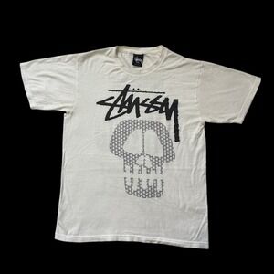 Vintage Stussy Skateboard T-Shirt Mens White Big Skull Logo Fremont Steel‎ Small